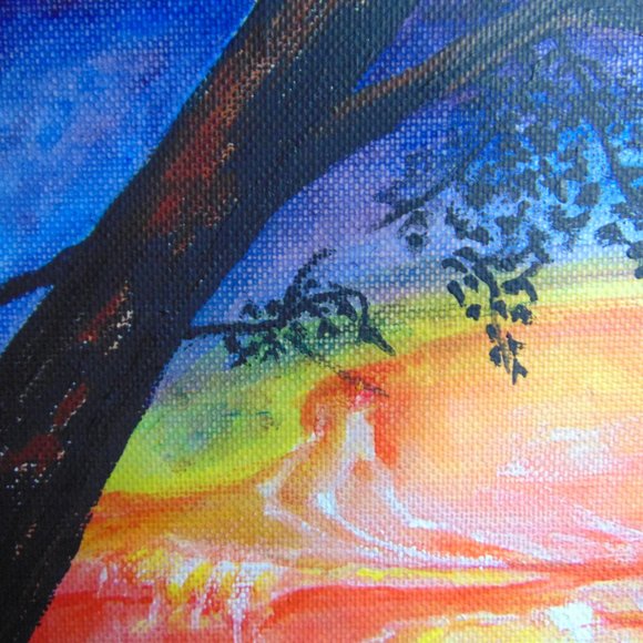 Sunset, Original Acrylic Painting, 9 x 12, Vibrant Colors - Picture 3 of 7